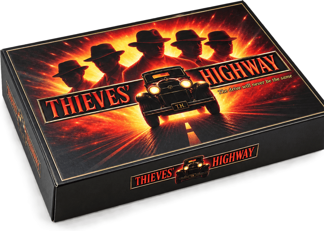 Thieves' Highway board game box featuring Big Joe Bransen and his gang