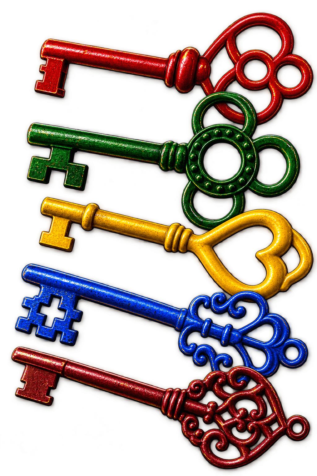 The five bank keys of Thieves' Highway, one per crime boss